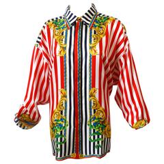 1990s Gianni Versace Stripe Silk Shirt 