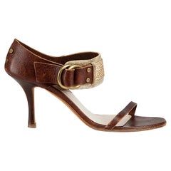 Dior Brown Leather Heeled Ring Buckle Sandals Size IT 37