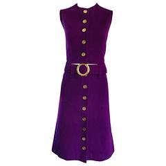 Vintage Chic 1960s Aubergine Purple Wool Knit Cropped Top and A Line Mod Skirt Dress Set