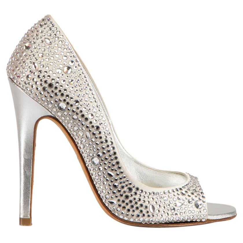 Gina Silver Crystal Embellished Open Toe Heels Size UK 3.5 For Sale