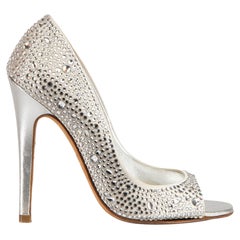 Gina Silver Crystal Embellished Open Toe Heels Size UK 3.5