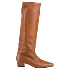 Paris Texas Brown Leather Low Heel Knee Boots Size IT 39.5