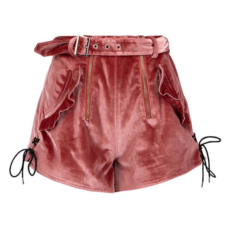 Self-Portrait Pink Velvet Belted Shorts Size XS For Sale