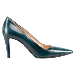 Prada Teal Brush-Off Leather Pointed Toe Pumps Size IT 36.5