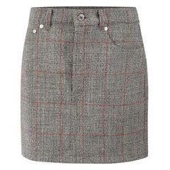 Helmut Lang Grey Wool Check Mini Skirt Size S
