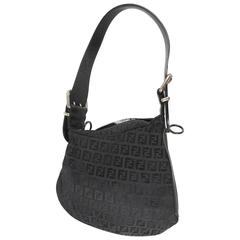 Fendi Bag - Black FF Logo Monogram Silver Buckle Shoulder Handbag