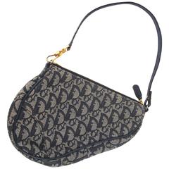 Christian Dior Bag - Blue Gray Monogram Logo Clutch Leather Wristlet Handbag