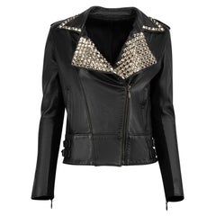 Nour Hammour Black Leather Studded Biker Jacket Size S