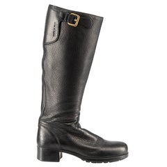 Used Prada Prada Sport Black Leather Logo Buckle Riding Boots Size IT 35.5