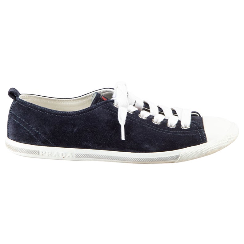 Prada Prada Sport Navy Suede Lace-Up Trainers Size IT 37 For Sale