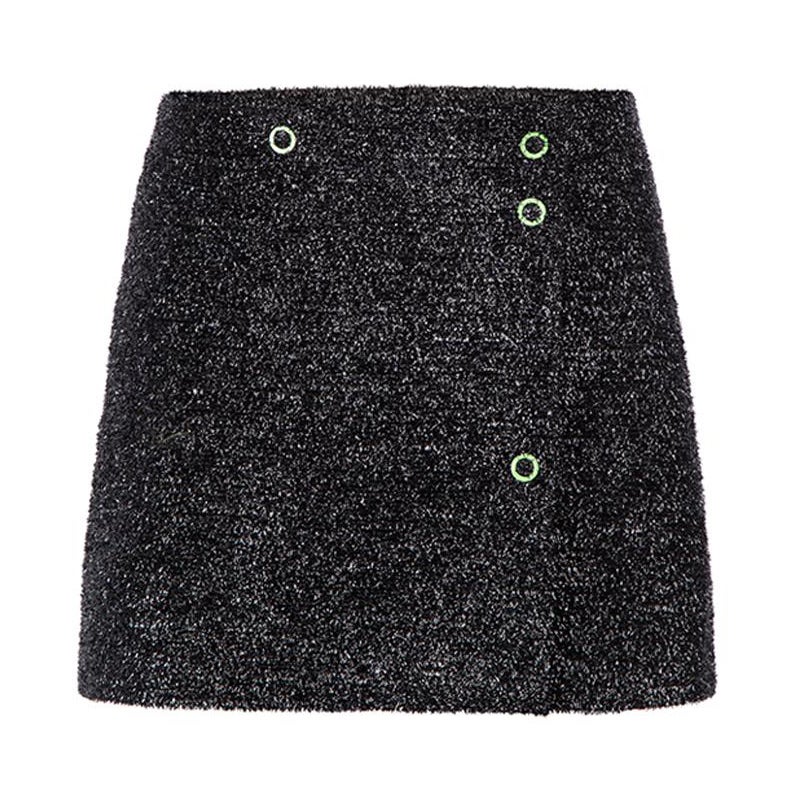Ganni Black Glitter Button Detail Skirt Size S