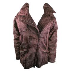 Moncler Coat - Small Metallic Brown Maroon Red Crinkle Textured Hooded Jacket S