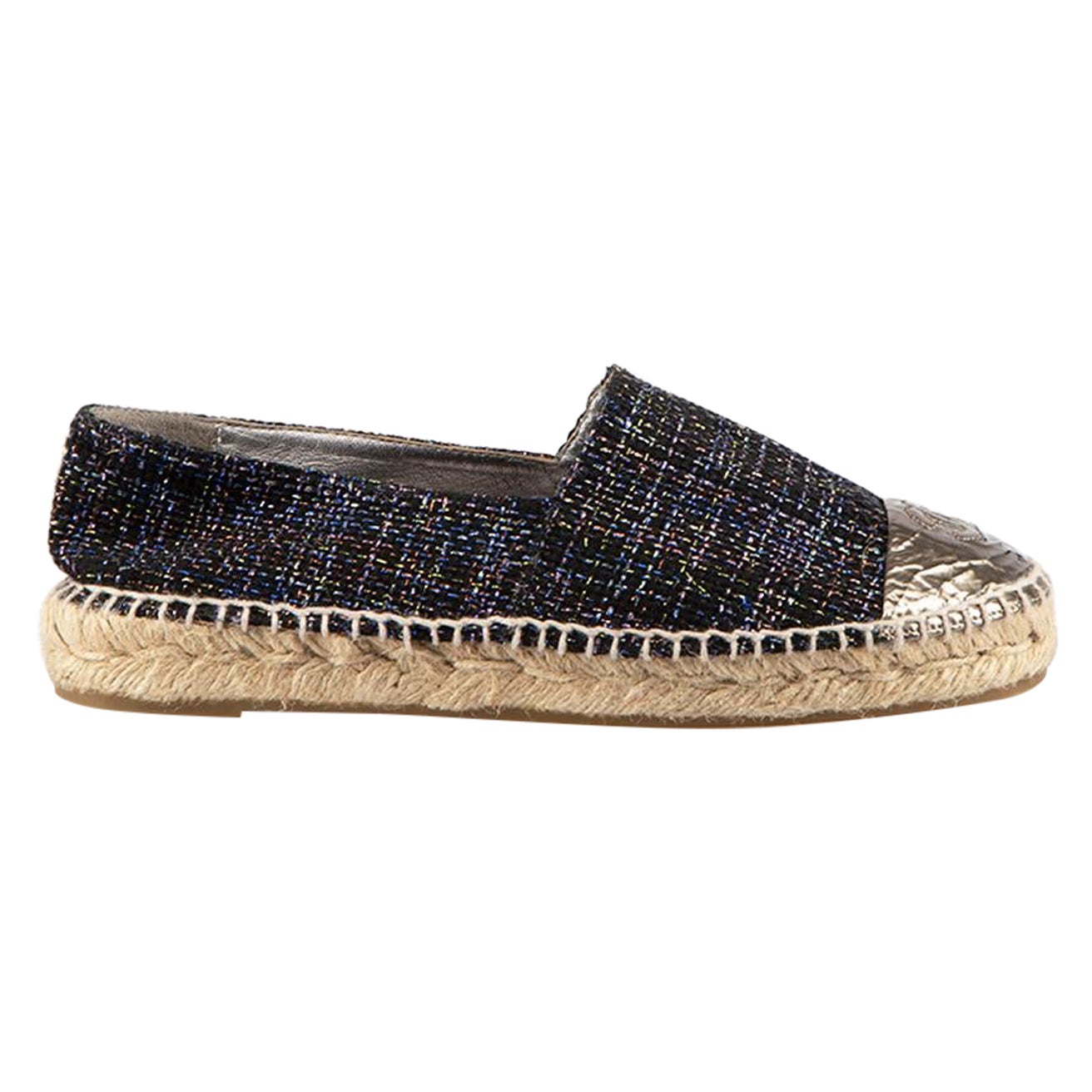 CC ESPADRILLES FLAT SHOES IN BEIGE TWEED AND LEATHER