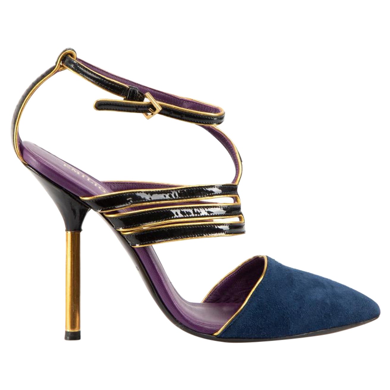 Emilio Pucci Navy Suede Point Toe Heels Size IT 37.5 For Sale