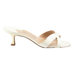 Manolo Blahnik White Patent Cross Strap Sandals Size IT 38