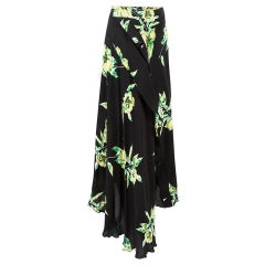Used Proenza Schouler Black Floral Asymmetric Skirt Size L
