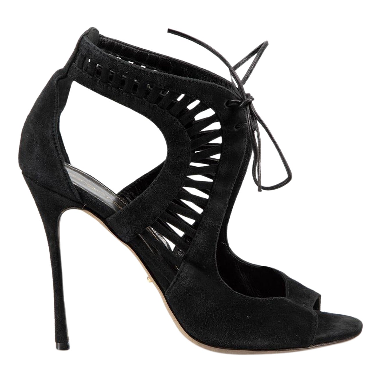 Sergio Rossi Black Suede Cut Out Heels Size IT 38 For Sale