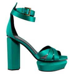 Balmain Green Satin Ava Platform Sandals Size IT
