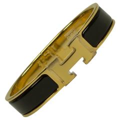 Used Hermes Bracelet Clic Clac H Gold Enamel Black Color PM Heigth 2016