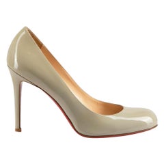 Used Christian Louboutin Grey Round Toe Patent Pumps Size IT 39.5