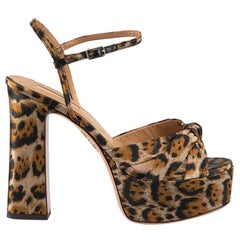 Aquazzura Brown Leopard Jacquard Baba Platform Sandals Size IT 37