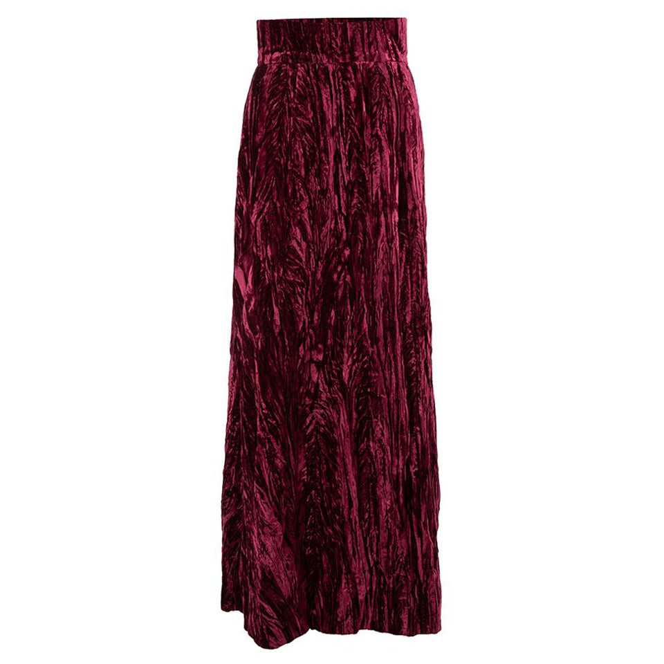 Saint Laurent Vintage Burgundy Crushed Velvet Maxi Skirt Size S For Sale