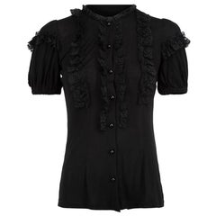 Dolce & Gabbana Black Puff Sleeve Lace Ruffle Blouse Size XS