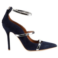 Malone Souliers Navy Suede Pointed Toe Heels Size IT 37.5