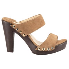 Jimmy Choo Brown Suede Studded Wooden Sandals Size IT 37.5