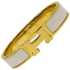 Hermes Bracelet Clic Clac H Gold Enamel White Color PM Heigth 2016