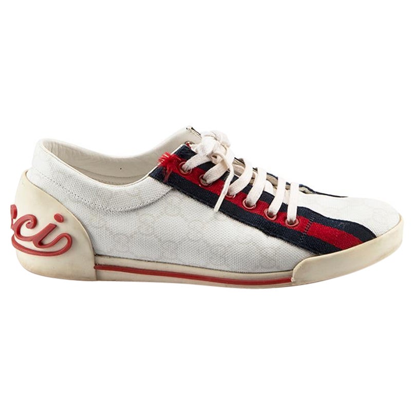 Gucci Vintage White Leather GG Striped Trainers Size IT 37