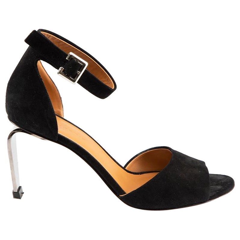 Clergerie Black Suede Metal Heel Sandals Size IT 40 For Sale