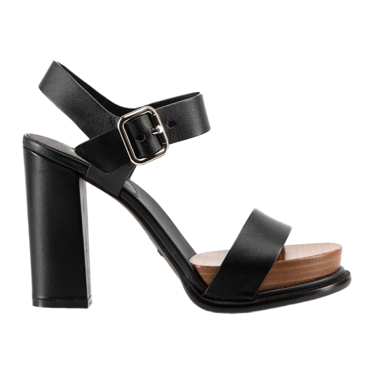 Tod's Black Leather Wooden Platform Sandals Size IT 37 For Sale