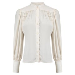 FRAME Ecru Silk Long Sleeve Gathered Blouse Size XS