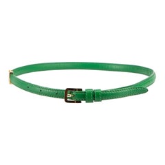 Used Elie Saab Green Leather Logo Skinny Belt