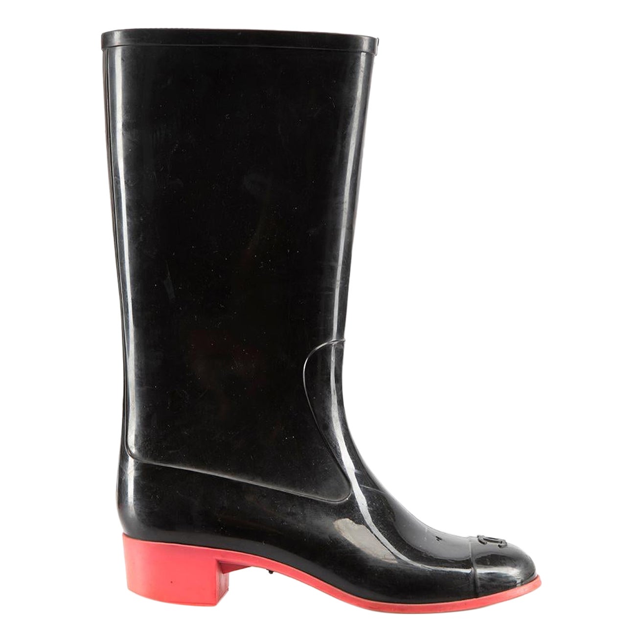 Chanel Black CC Cap Toe Rain Boots Size EU 37 For Sale