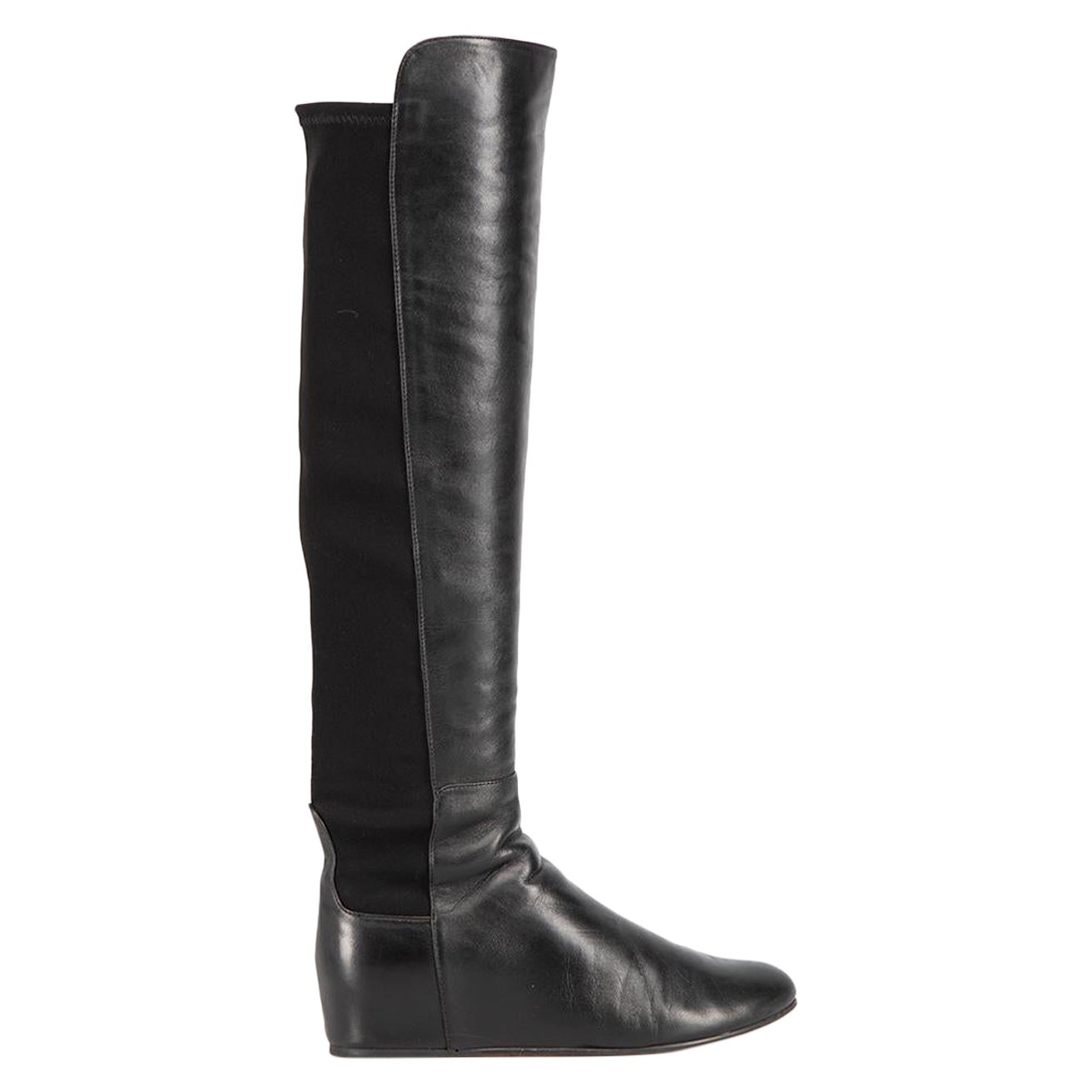 Stuart Weitzman Black Leather Wedge Knee Boots Size IT 36.5