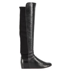Used Stuart Weitzman Black Leather Wedge Knee Boots Size IT 36.5