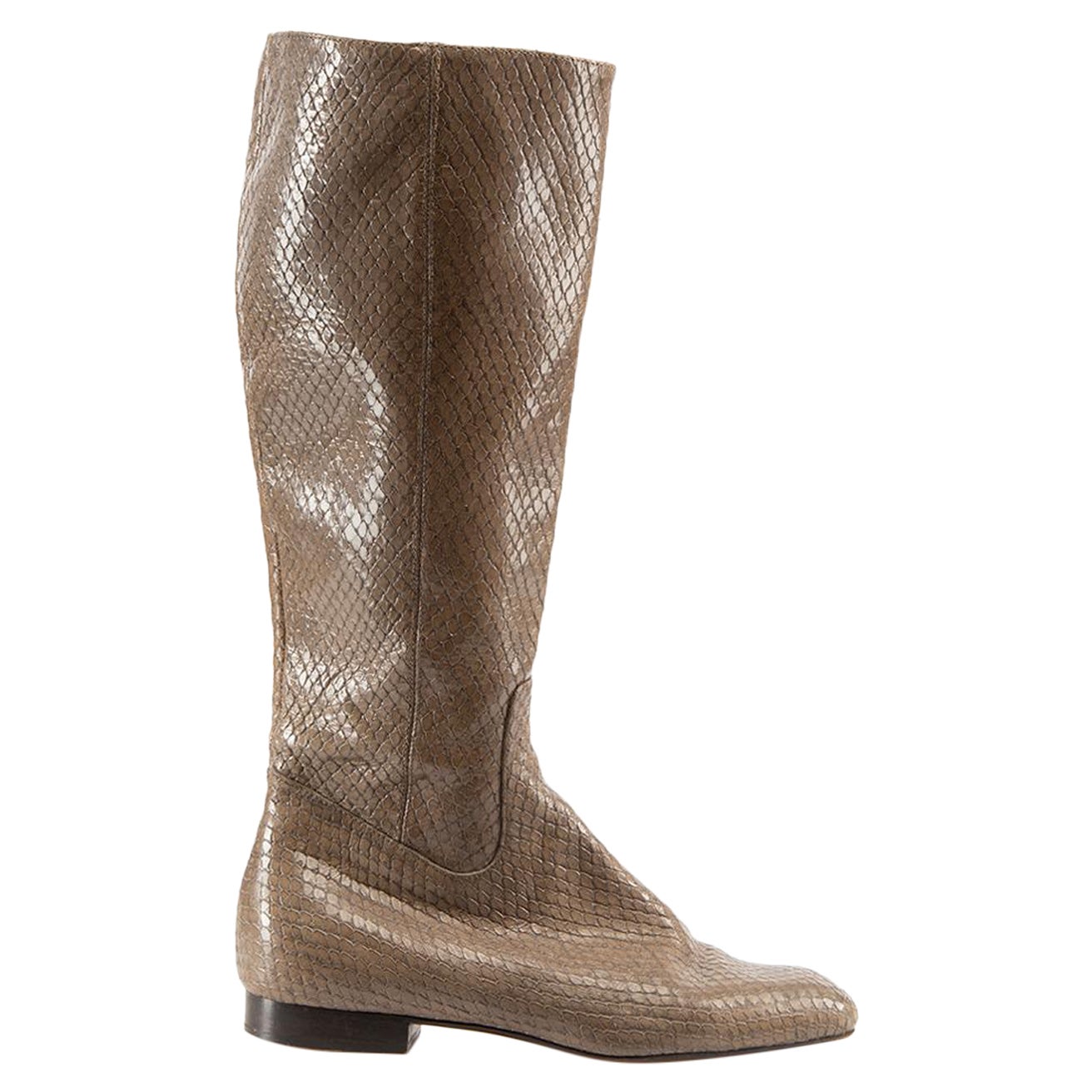 Max Mara Taupe Snakeskin Knee High Boots Size IT 38 For Sale