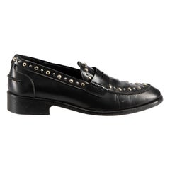 Used Maje Black Leather Studded Penny Loafers Size IT 40