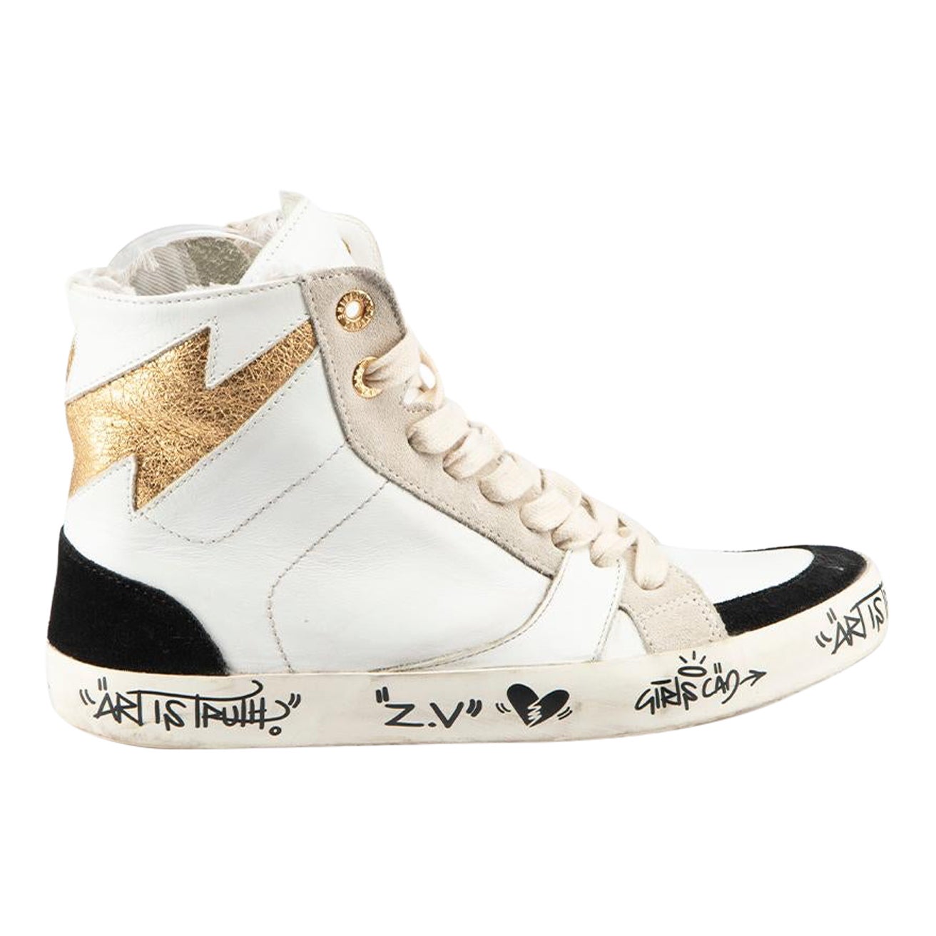 Zadig & Voltaire White Leather Flash High Trainers Size IT 37 For Sale