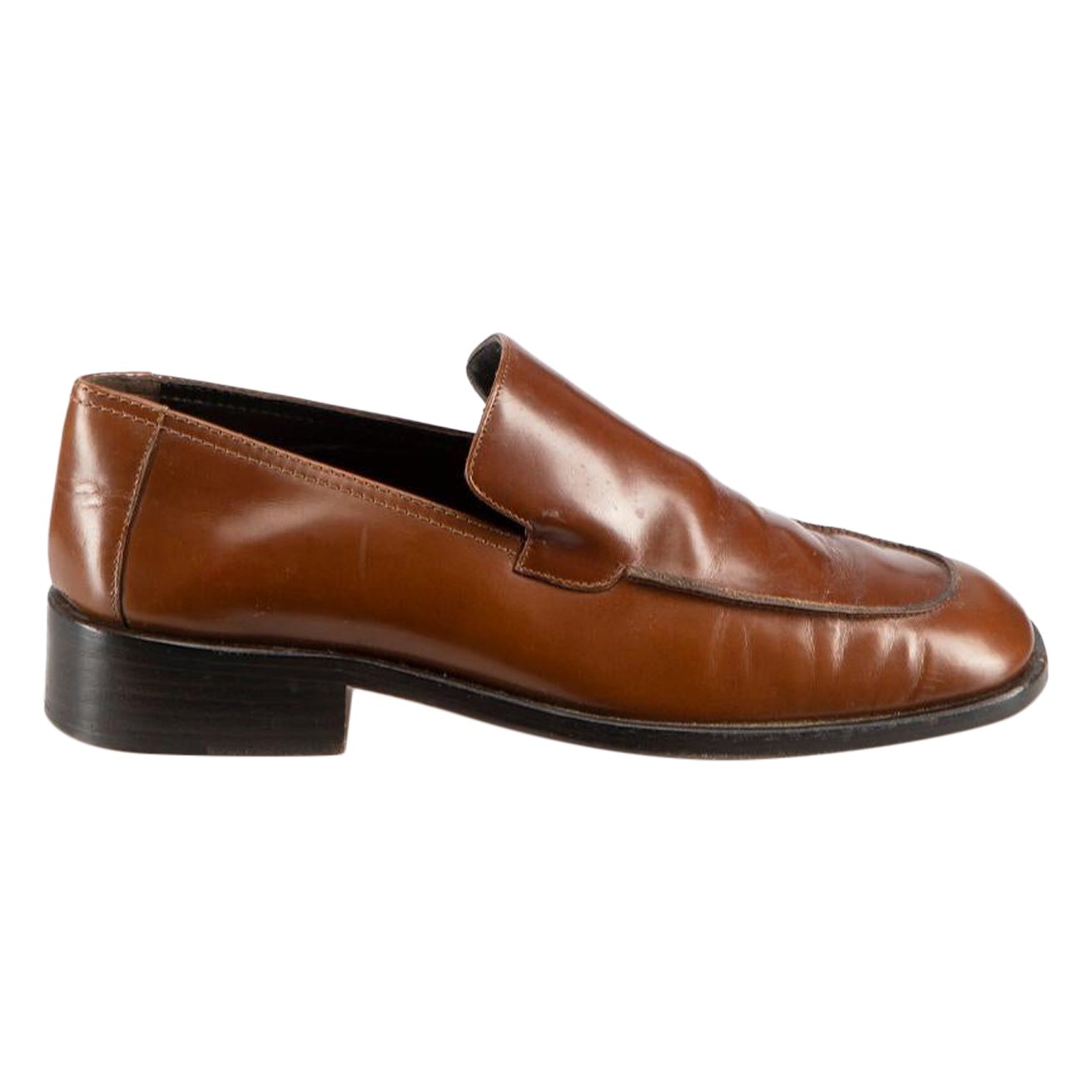 Gucci Brown Leather Square-Toe Loafers Size IT 36 For Sale