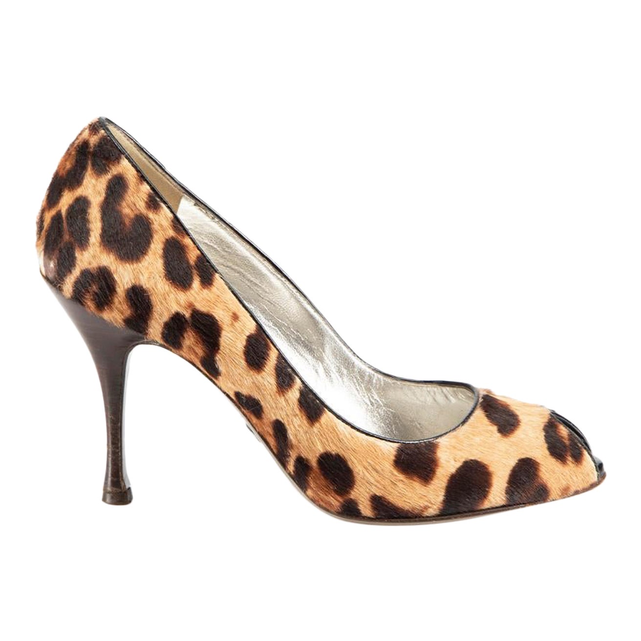 Dolce & Gabbana Brown Ponyhair Leopard Heels Size IT 36 For Sale