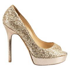 Jimmy Choo Gold Glitter Platform High Heels Size IT 36.5