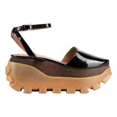 Marni Black Patent Leather Layered Platform Sandals Size IT 39