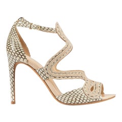 Alexandre Birman Beige Snake Embossed Heeled Sandals Size IT 36.5