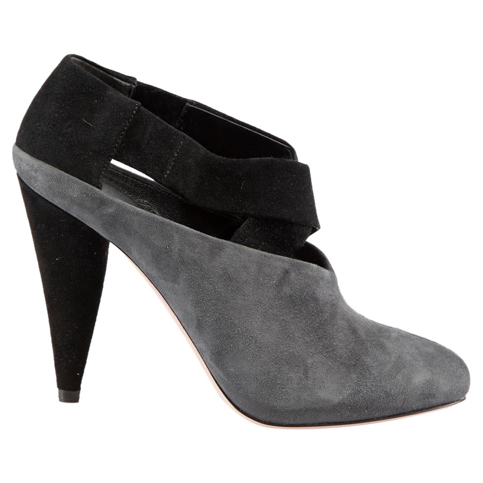 Prada Grey Suede Heeled Ankle Boots Size IT 35 For Sale