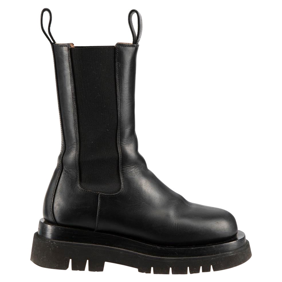 Bottega Veneta Black Leather Oversize Lug Boots Size IT 36 For Sale