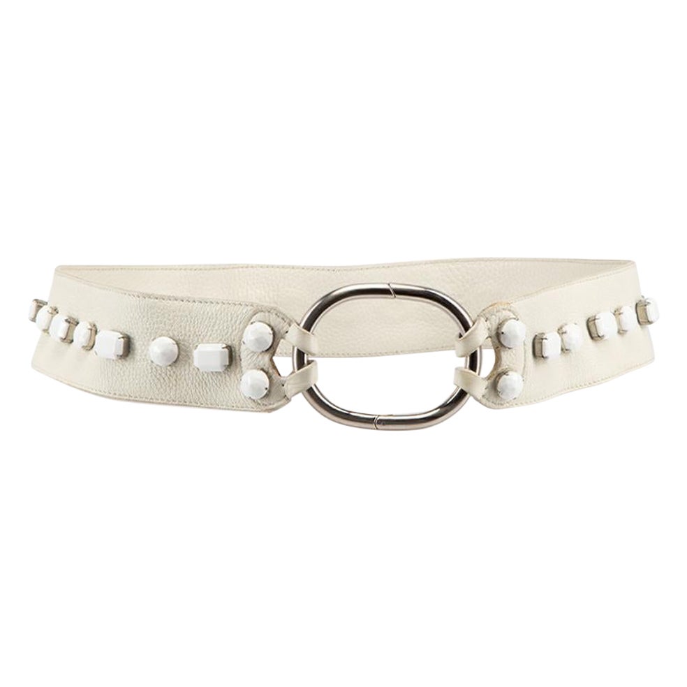 Prada Vintage White Crystal Accent Belt For Sale