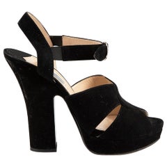 Prada Black Suede Platform Peep Toe Heels Size IT 40